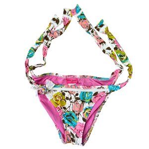 Betsey Johnson Swim Floral Lace Rose Adjustable Bikini Bottoms Vintage Small